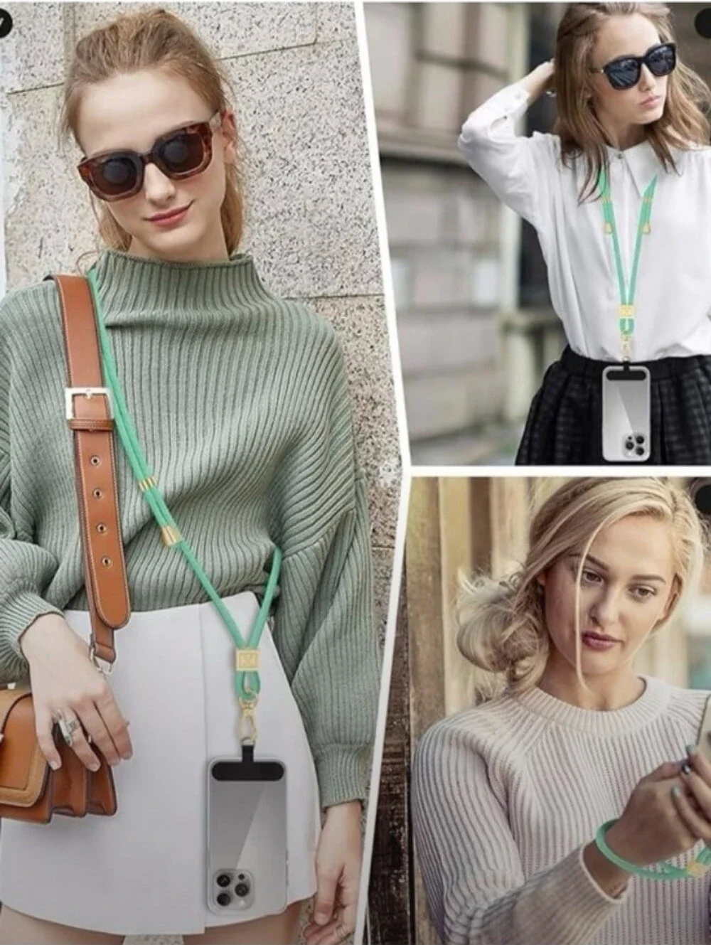 Phone Lanyard Crossbody (Mint / Gold )💚